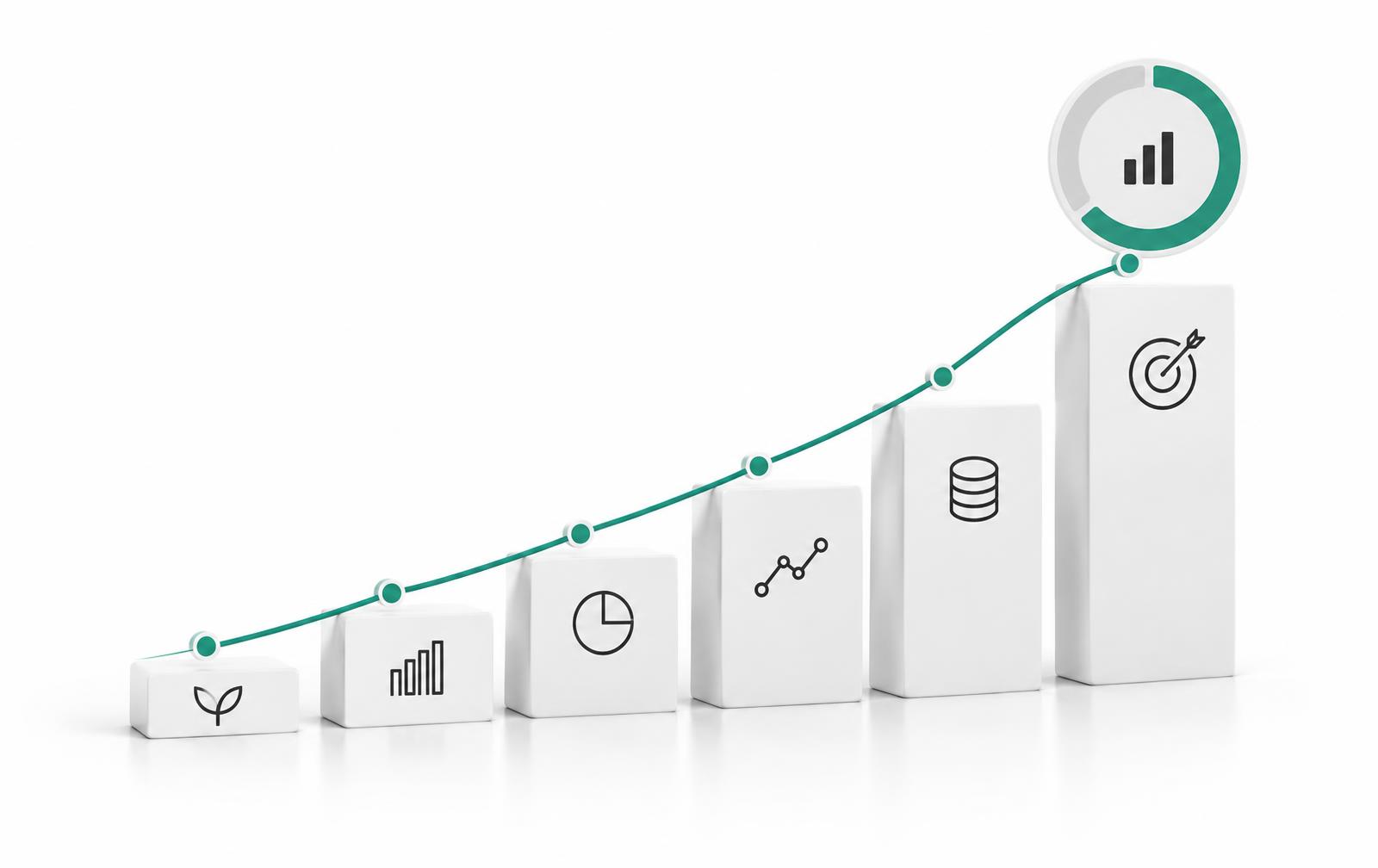 Long-term savings progress represented by rising milestones and a growth line